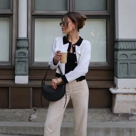 Sezane Black and White Buttoned Betty Cardigan size Small - Picture 2 of 9
